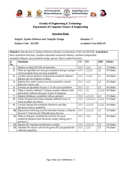 Question Bank for System Software and Compiler Design (22CS52) - Studocu
