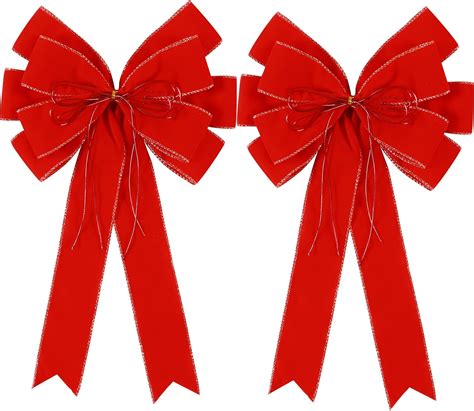 Amazon.com: 2 Pack Red Christmas Bows Outdoor Decorations,12”x20” Large ...