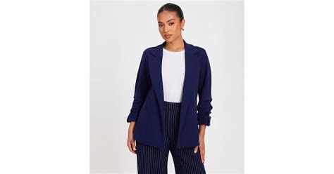 QUIZ Petite Navy Ruched Blazer | New Look