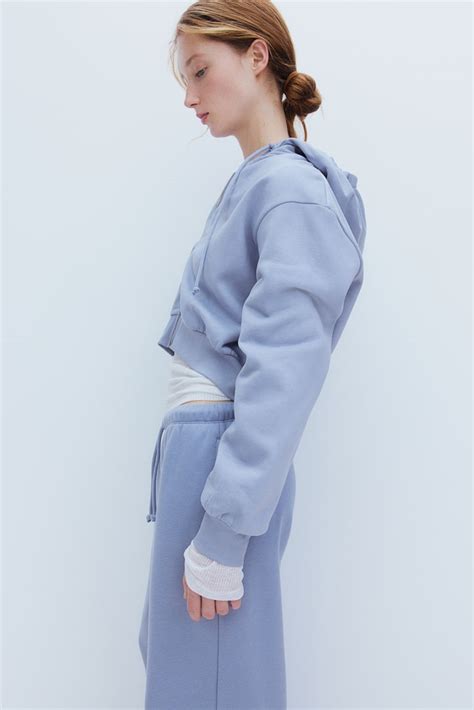 Cropped zip-through hoodie - Light dusty blue - Ladies | H&M IN