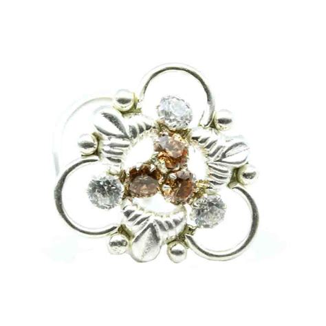 cosmos indian 925 sterling silver white cz studded corkscrew nose ring ...