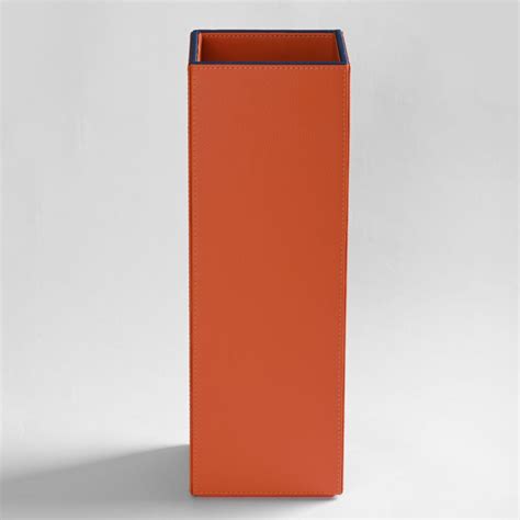 Faux Leather Vertical Flower Vase for Home Decor 5x5x15 Inch (Orange ...