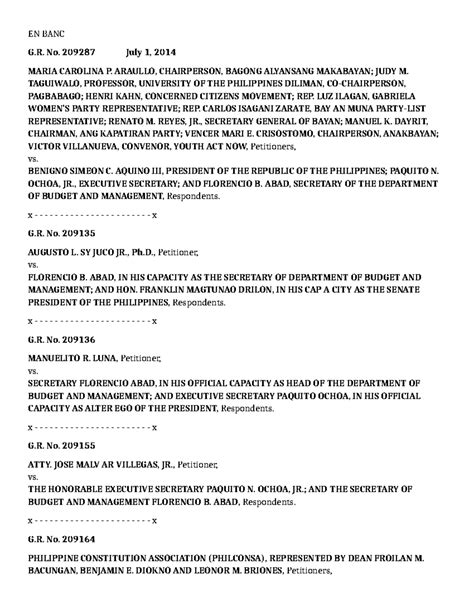 G.R. No. 209287: Constitutional Issues on the Disbursement Acceleration ...