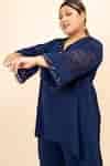 Buy Blue Morrocan Crepe Placement Hand Arza Asymmetric Tunic Trouser ...