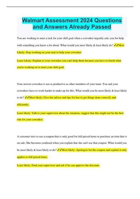 Walmart Test Answers