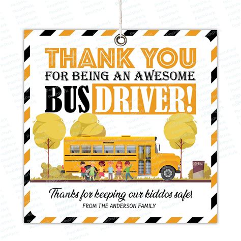 Bus Driver Thank You Gift Tag, Editable Bus Driver Appreciation ...