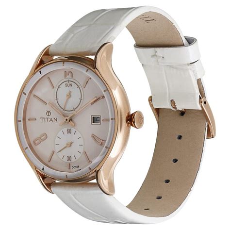 Buy Online Titan Quartz Analog with Date Mother of Pearl Dial Leather ...