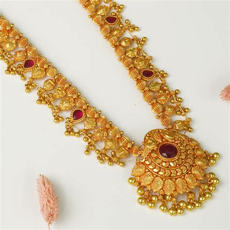 Silver Kolhapuri Saaj Gold Plated | Temple Long Necklace – Siddhi Silver