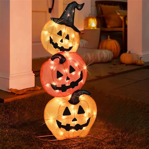 Amazon.com: Halloween Lighted 3 Stacked Pumpkins, 39’’ H Pre-Lit ...