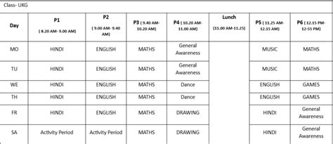 Class Timetable - Aditya Birla Groups Of School