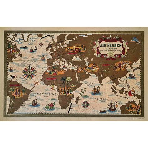 Lucien Boucher - 1939 original map for Air France titled "Nova et ...