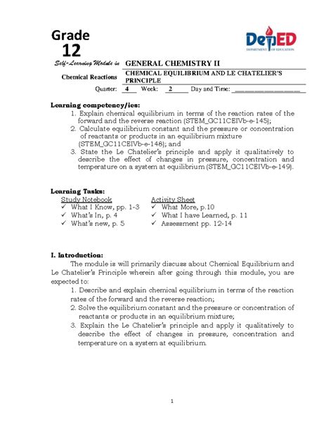General Chemistry II (STEM_GC11CEIVb-e): Q4 W2 Module on Chemical ...