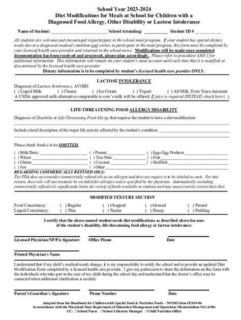 Fillable Online Polk County School Nutrition Diet Modification Form ...