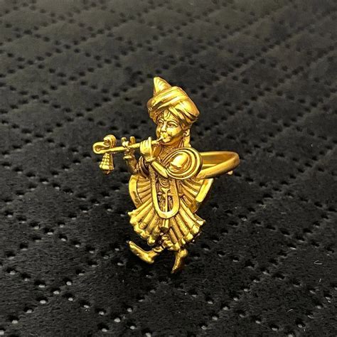Gold-Toned Lord Krishna Playing Flute Adjustable Temple Ring – Masakali.com