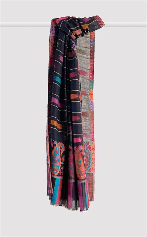 Black Ikat Kani Stole | Fine Wool Stole | Kani Embroidered Stole – The ...