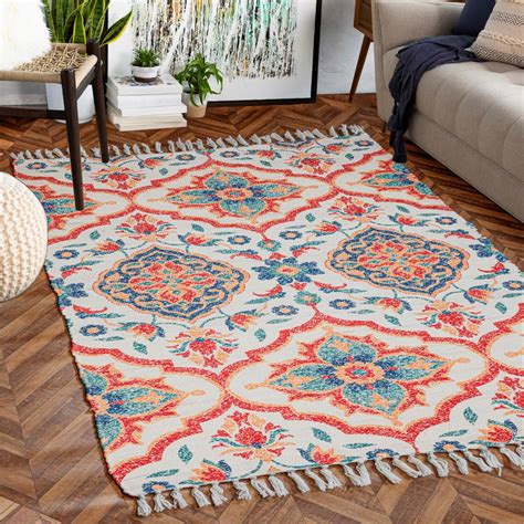 Buy HOMADORN Handmade Sustainable Printed Modern Dhurrie/Rugs/Carpet ...