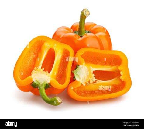 sliced orange bell pepper path isolated on white Stock Photo - Alamy