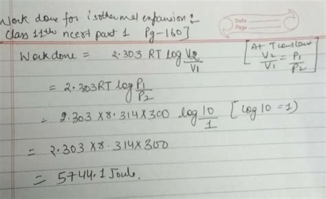 Work done during isothermal expansion of one mole of an ideal gas from ...
