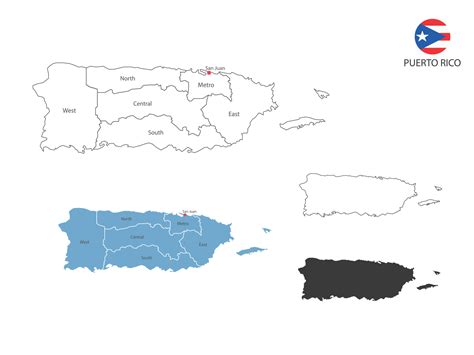 4 style of Puerto Rico map vector illustration have all province and mark the capital city of ...