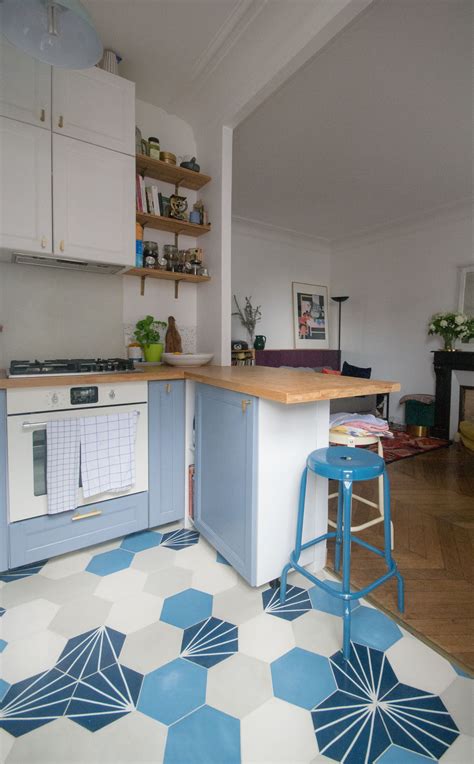 Blue and White Kitchen Floor Tiles