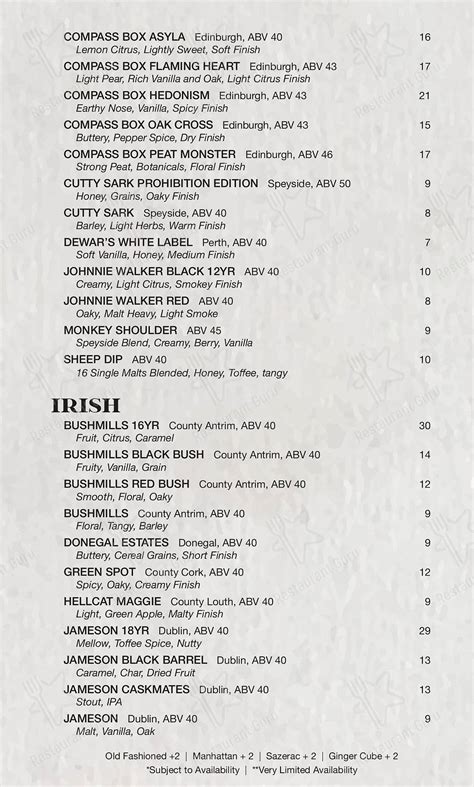 Menu at The Stihl Whiskey Bar, Bend