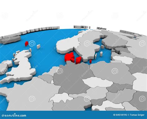 Denmark on globe in red stock illustration. Illustration of national - 84518195