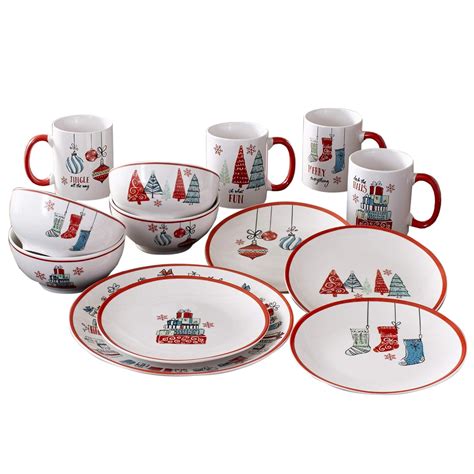 American Atelier 7163-16-RB Holiday Christmas Round Dinnerware Set – 16 ...