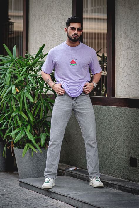 Gritstones Lavender "ONE IN A MELON" Oversized Cotton T-Shirt