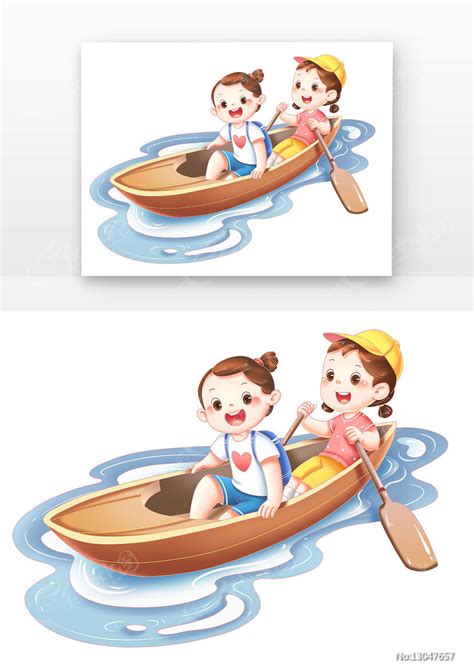 卡通游船儿童划船旅行小孩暑假旅游泛舟场景图片_卡通手绘_编号13047657_红动中国