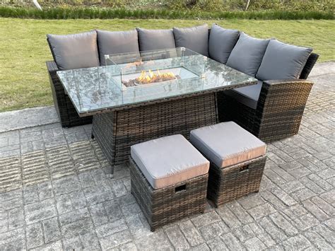 Fimous High Back Rattan Garden Furniture Heater Gas Fire Pit Dining ...