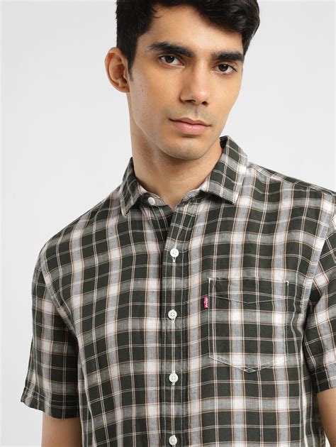 Men's Checkered Spread Collar Linen Shirt – Levis India Store