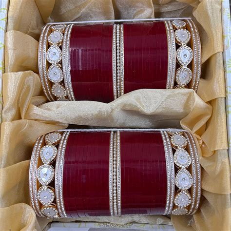 Wedding Chuda Gold Plated Austrian Stone And Pearl Acrylic Bangles Set ...