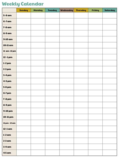Printable Weekly Calendar With Time Slots | Weekly calendar printable ...