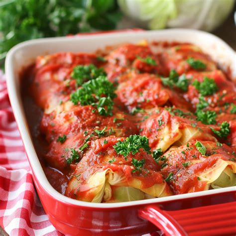 Traditional Ground Beef and Rice Cabbage Rolls in a Rich Tomato Sauce ...