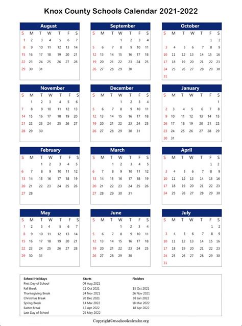 Knox County Schools Calendar 2022-22 2023 - Schoolcalendars.net