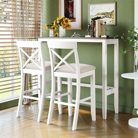 Amazon.com - VilroCaz Farmhouse 3-Piece Counter Height Wood Kitchen ...
