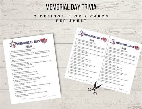 Memorial Day Trivia Printable Game, Party or School Memorial Day ...