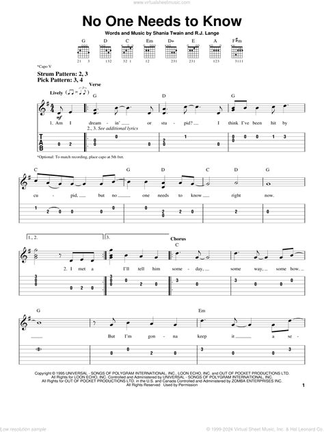 No One Needs To Know sheet music for guitar solo (easy tablature)