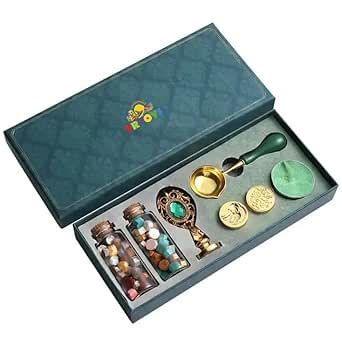 YRTOYS Wax Seal Stamp Kit with Sealing Wax Beads, Candles, Wex Melting ...