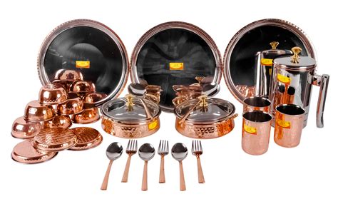 Pure - Stainless Steel Copper Dinner Thali Set, 26 Pieces - Premium Ha ...