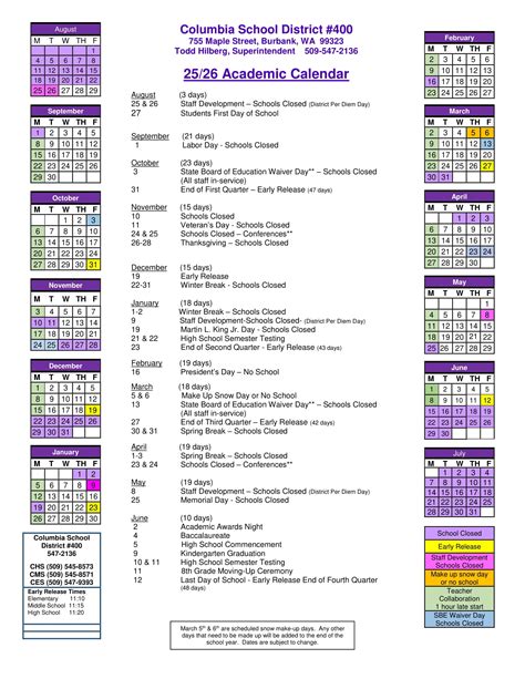 Columbia School District WA Calendar 25-26 Revised [PDF] - EduCounty