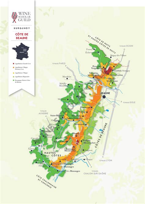 Cote Dor Wine Map Vignoble De Bourgogne / Burgundy Côte D'Or