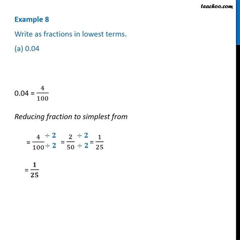 Example 8 - Write as fractions in lowest terms. (a) 0.04