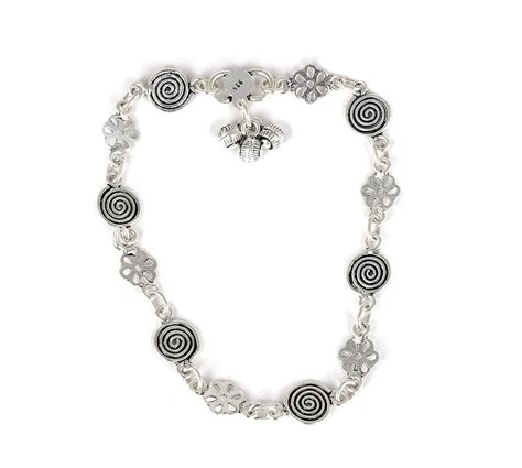Shyle 925 Sterling Silver Flower Spiral Fine Anklet Pair For Women ...