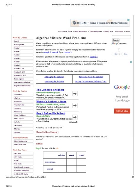 Image result for Mixture Word Problems