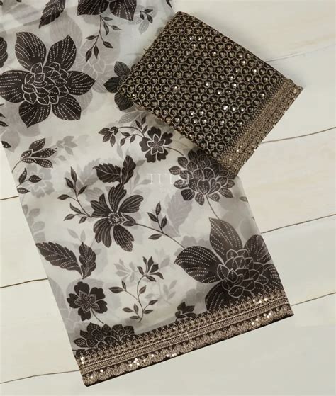Buy Grey Kora Organza Embroidery Saree T503579