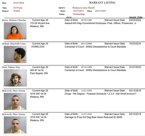 Wadena County Sheriff - Outstanding warrant list - Wadena Pioneer ...