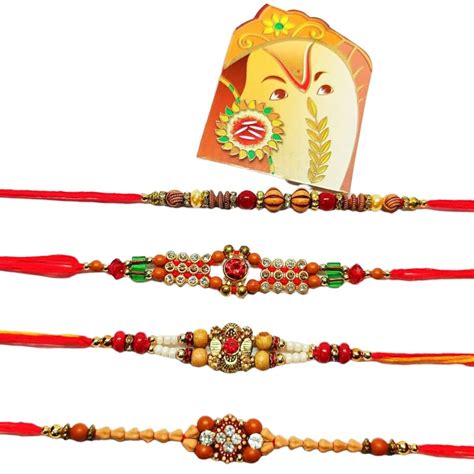 Buy SHARALLE Combo of 4 Rakhi Set for Men/Women/Boyes/Girls With Roli ...