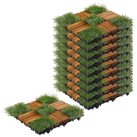 Sharpex Artificial Grass Wooden Deck Tiles with Interlocking | Teak ...