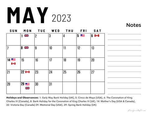 May 2023 Calendar with Holidays | Memorial day usa, Free printable ...